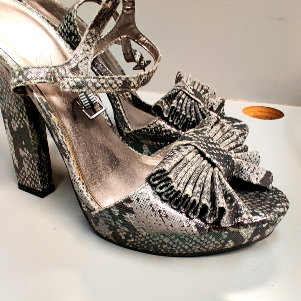 Animal Print Bow Shiny Platform Block Heel Ankle … - image 3